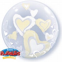 24 Inch White & Ivory Lovely Floating Hearts Double Bubble B