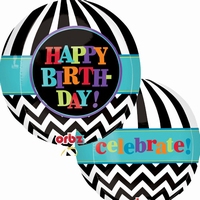 Happy Birthday Black And White Orbz Foil Balloon
