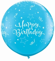 3ft Robins Egg Blue Birthday Shining Star Latex Balloons 2pk