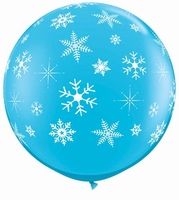3ft Robins Egg Blue Snowflakes & Sparkles Latex Balloons 2pk