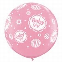 3ft Baby Girl Dots A Round Giant Latex Balloons 2pk