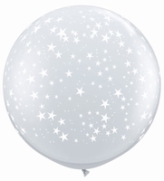 3ft Diamond Clear With White Stars Giant Latex Balloons 2pk