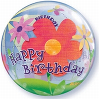 22 Inch Birthday Funky Flowers Bubble Balloon